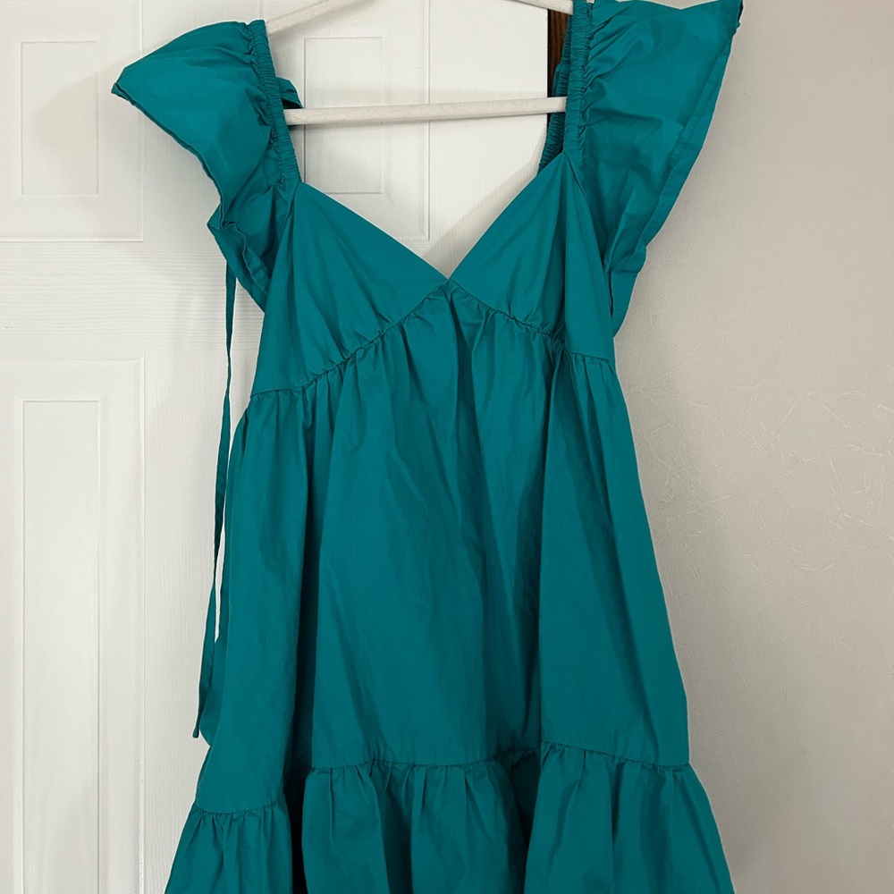 Teal Ruffle Mini Dress